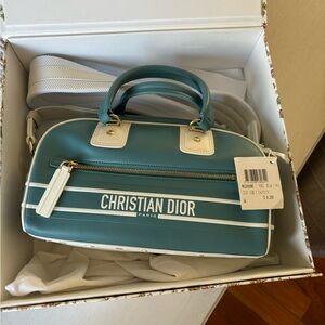 Dior Calfskin Small Vibe Zip Bowling Bag Blue